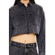 Cropped Rhinestone Denim Shirt Cropped Rhinestone Denim Shirt