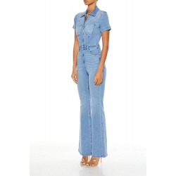 Denim Zip-Up Flare Jumpsuit