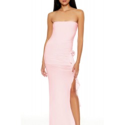 Rosette Ruffle Maxi Tube Dress