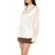 Pinstriped Dolman-Sleeve Satin Shirt Pinstriped Dolman-Sleeve Satin Shirt