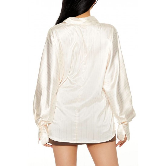 Pinstriped Dolman-Sleeve Satin Shirt Pinstriped Dolman-Sleeve Satin Shirt