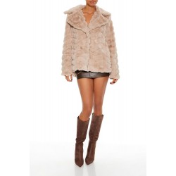 Quilted Notched Faux Fur Coat