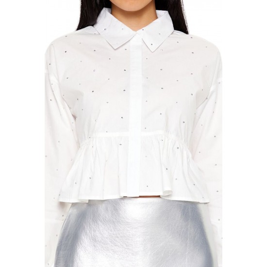 Rhinestone Cropped Peplum Shirt Rhinestone Cropped Peplum Shirt