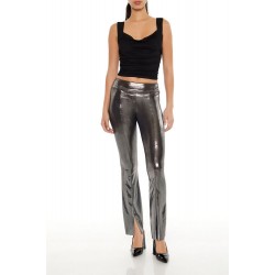Metallic Mid-Rise Flare Leggings