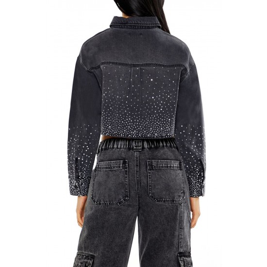 Cropped Rhinestone Denim Shirt Cropped Rhinestone Denim Shirt