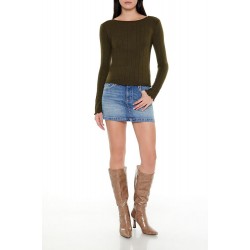 Ribbed Knit Plunge-Back Top