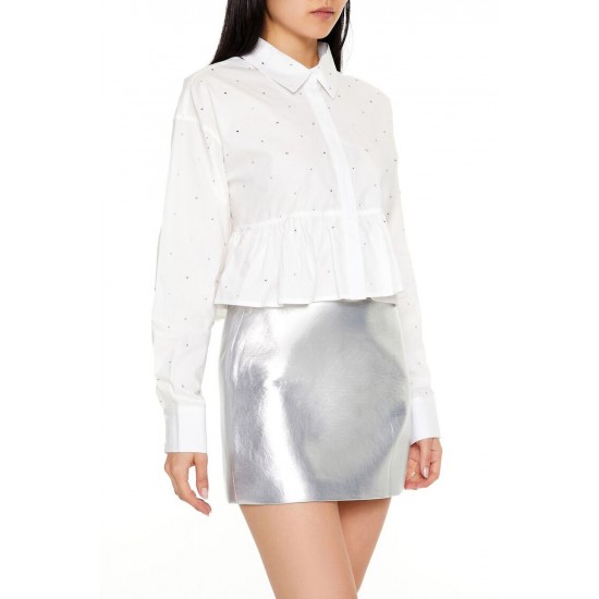 Rhinestone Cropped Peplum Shirt Rhinestone Cropped Peplum Shirt