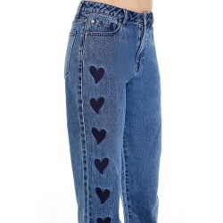 Heart Embroidered High-Rise Jeans