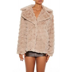 Quilted Notched Faux Fur Coat