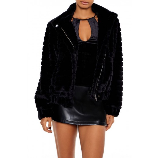 Quilted Faux Fur Bomber Jacket Quilted Faux Fur Bomber Jacket