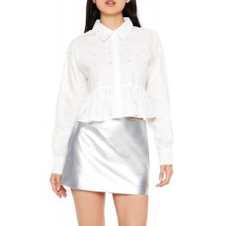 Rhinestone Cropped Peplum Shirt