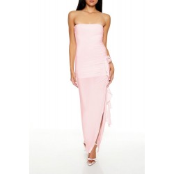 Rosette Ruffle Maxi Tube Dress