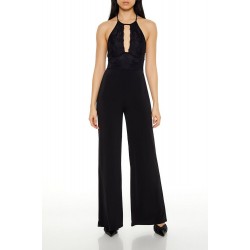 Lace Halter Wide-Leg Jumpsuit