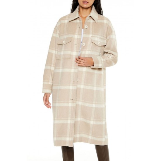 Plaid Drop-Sleeve Trench Coat Plaid Drop-Sleeve Trench Coat