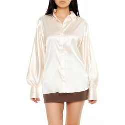 Pinstriped Dolman-Sleeve Satin Shirt