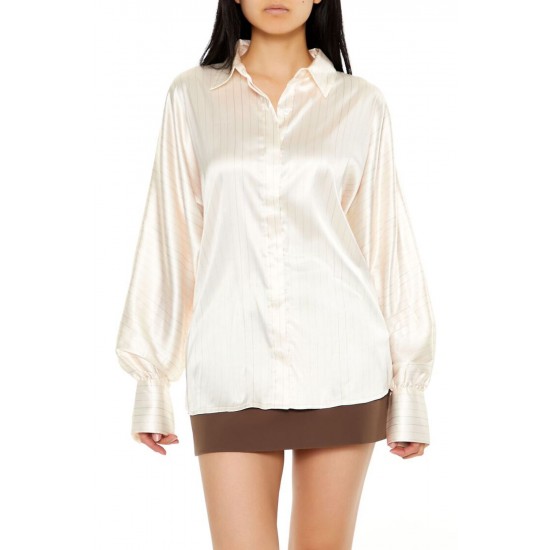 Pinstriped Dolman-Sleeve Satin Shirt Pinstriped Dolman-Sleeve Satin Shirt