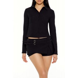 Twill Long-Sleeve Cropped Shirt